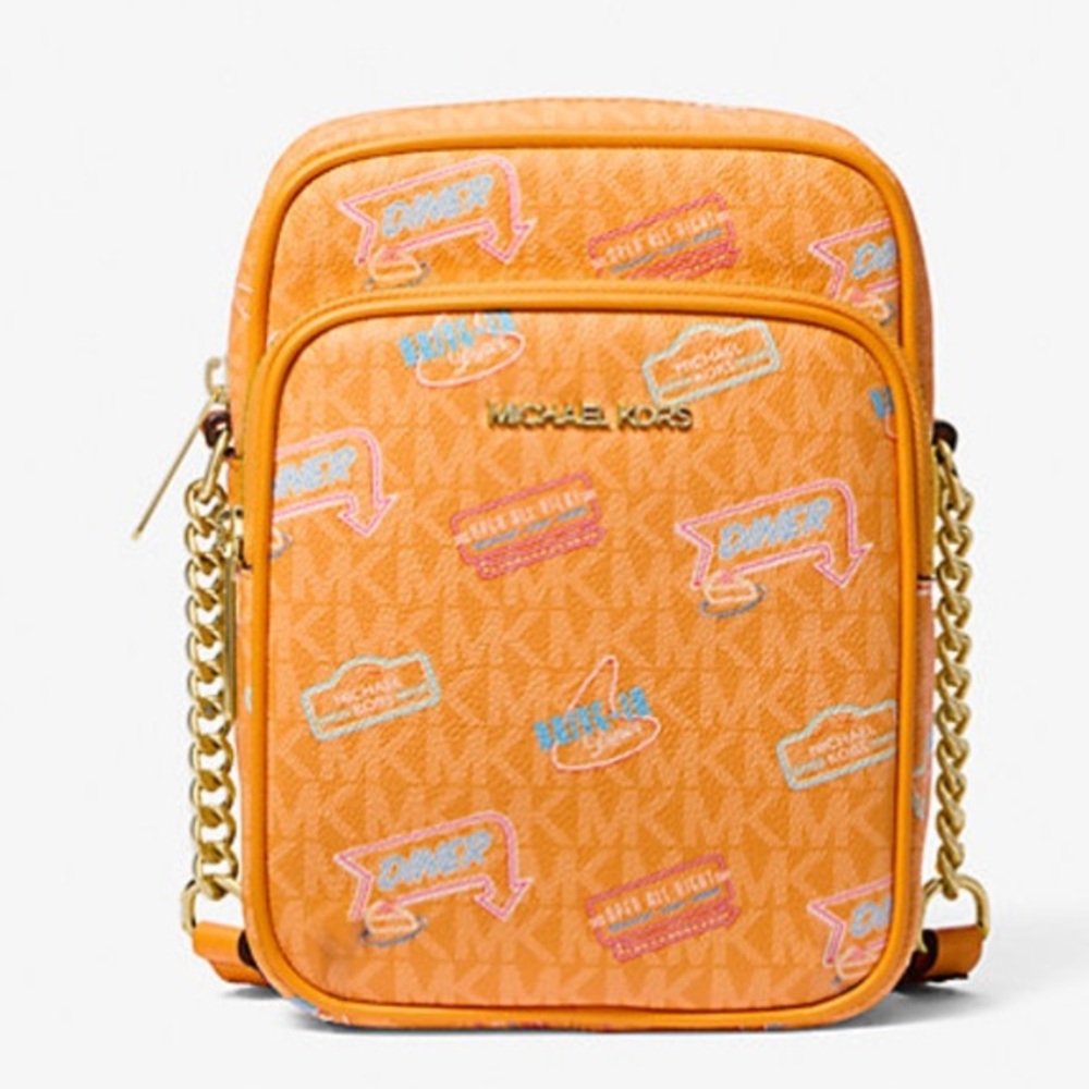MICHAEL KORS Jet Set Md Printed Signature Logo Crossbody NS CHAIN XBODY Flight